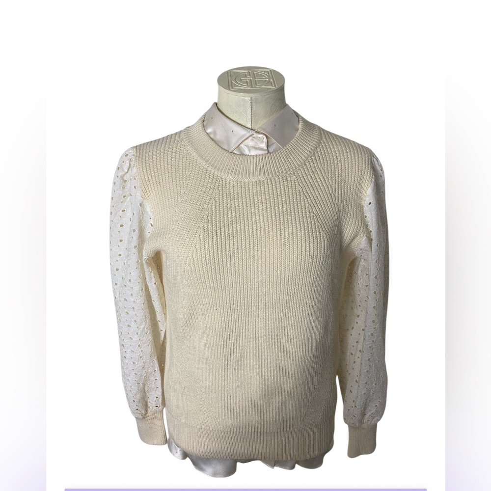 FRNCH Cream Sweater with Eyelet Sleeves size M pristine condition most likely